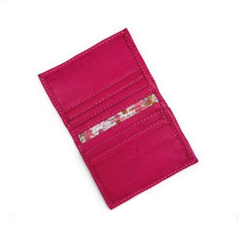 Porte-cartes en cuir lisse IMPRESSION Rose fuchsia