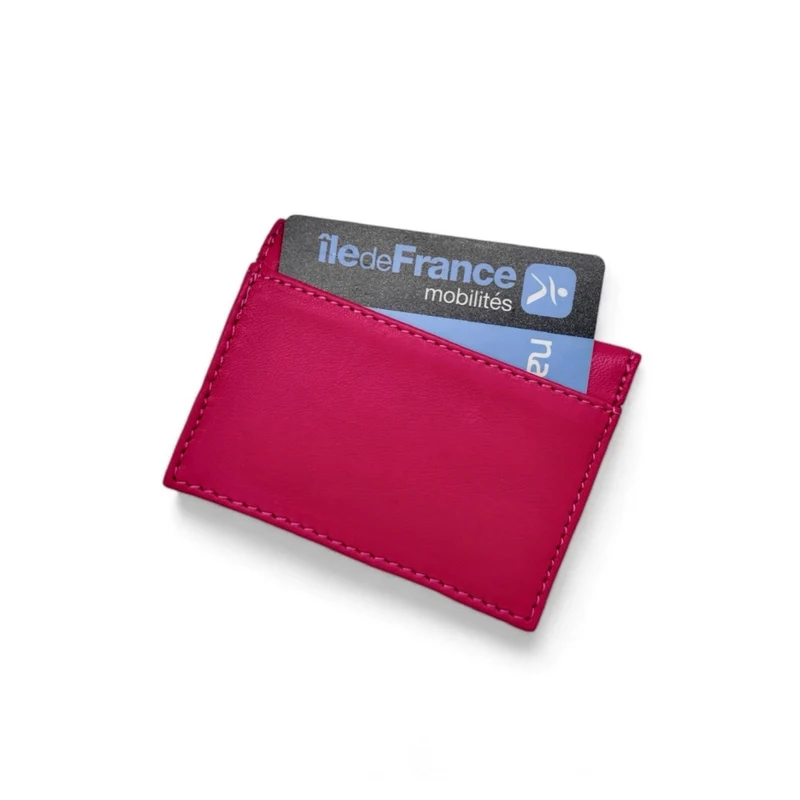 Porte-cartes en cuir lisse IMPRESSION Rose fuchsia