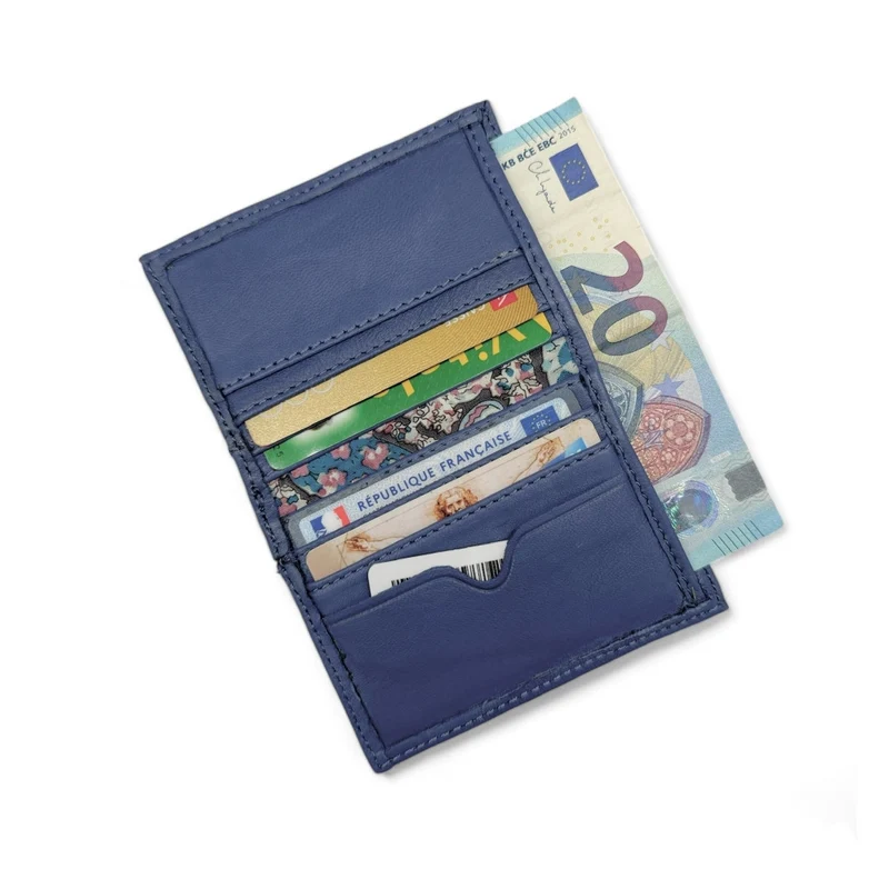 Porte-cartes en cuir lisse IMPRESSION Bleu indigo