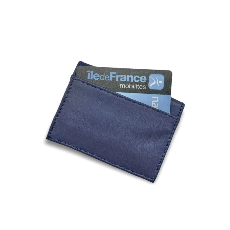 Porte-cartes en cuir lisse IMPRESSION Bleu indigo