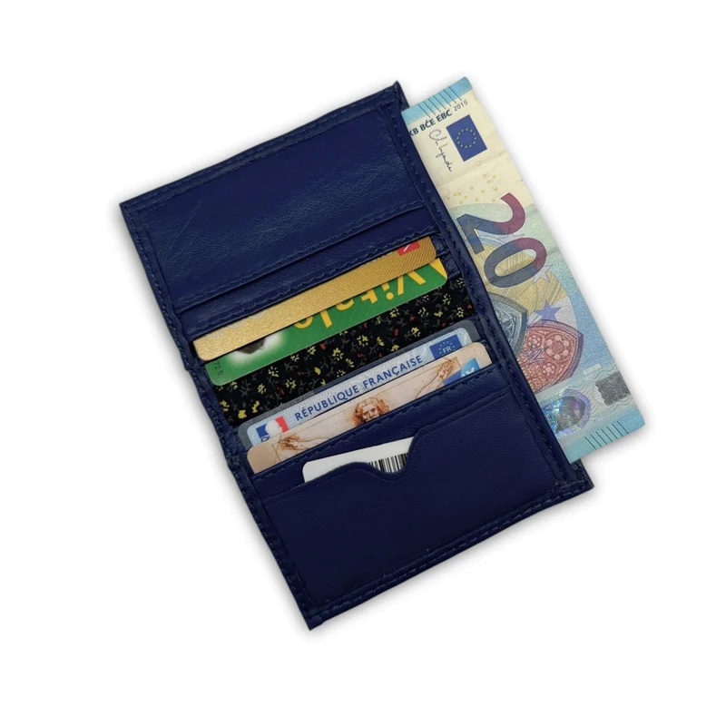 Porte-cartes en cuir lisse IMPRESSION Bleu marine