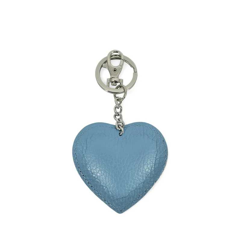 Porte-clés en cuir grainé COEUR SILVER Bleu turquoise