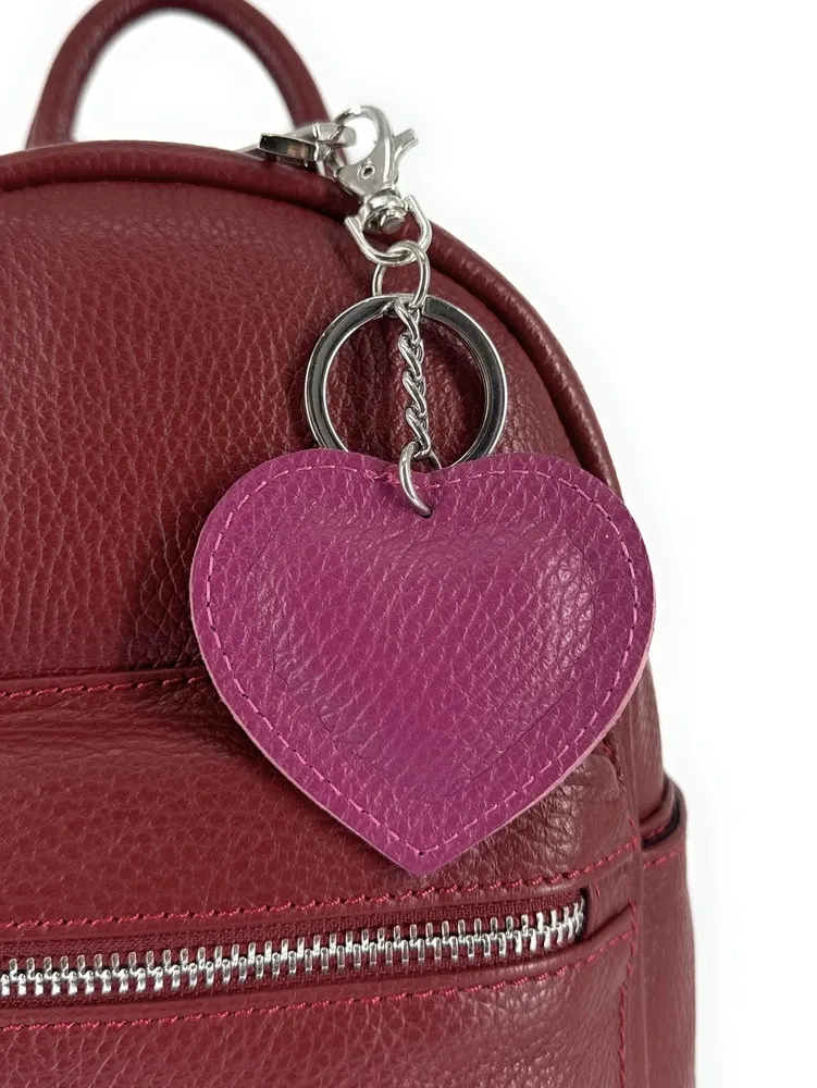Porte-clés en cuir grainé COEUR SILVER Rose blush