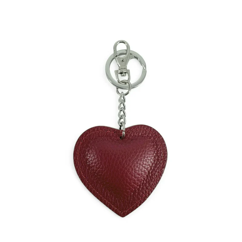 Porte-clés en cuir grainé COEUR SILVER Rouge bordeaux