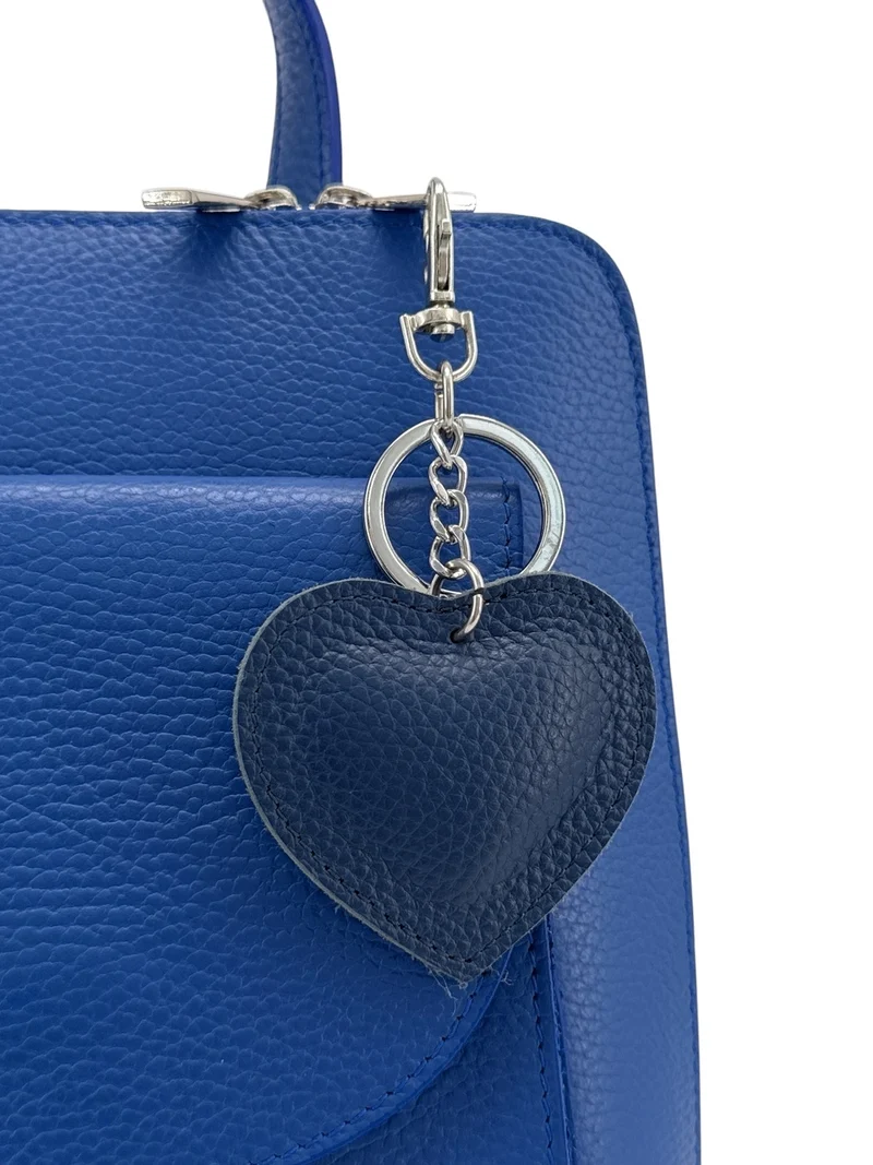 Porte-clés en cuir grainé COEUR SILVER Bleu marine
