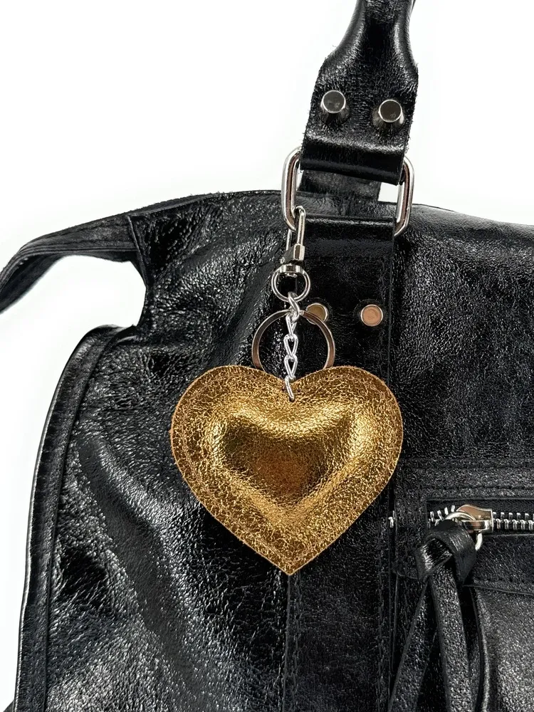 Porte-clés en cuir irisé COEUR GLOW Or vieilli