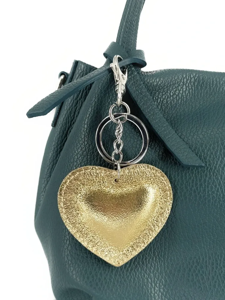 Porte-clés en cuir irisé COEUR GLOW Or pâle