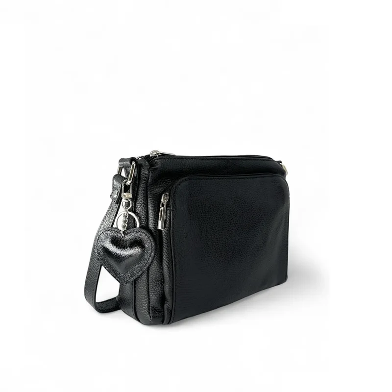 Porte-clés en cuir irisé COEUR GLOW Noir irisé
