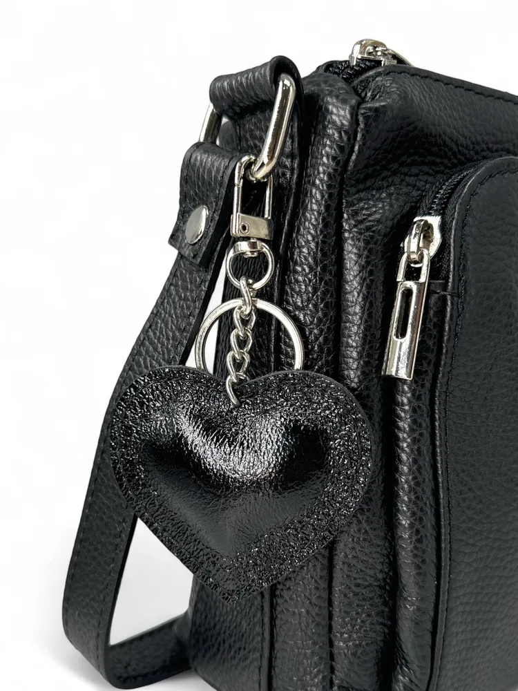 Porte-clés en cuir irisé COEUR GLOW Noir irisé