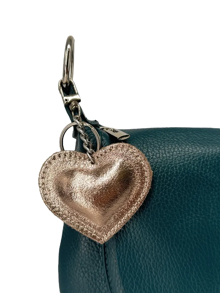 Porte-clés en cuir irisé COEUR GLOW Champagne irisé