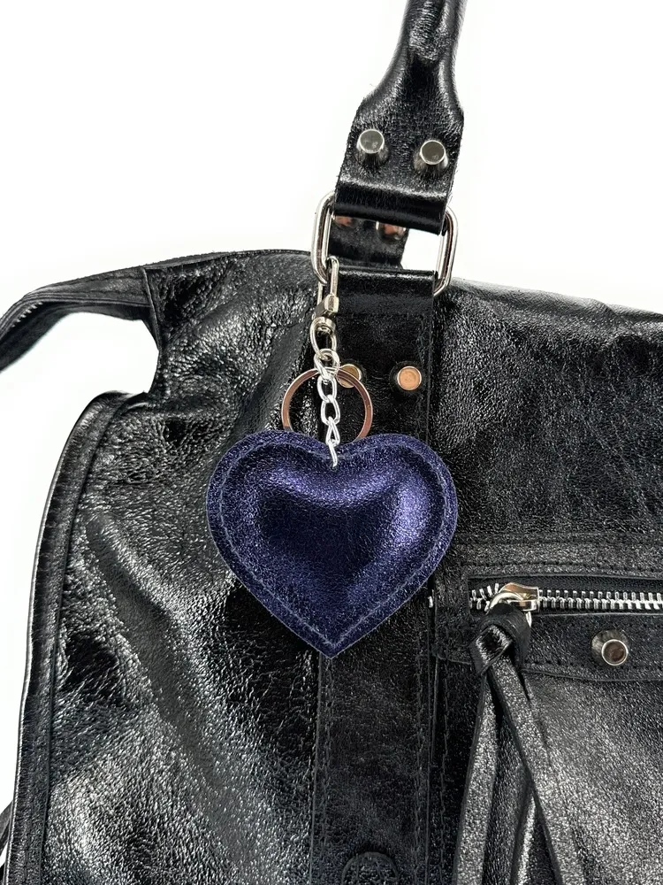 Porte-clés en cuir irisé COEUR GLOW Nuit étoilée