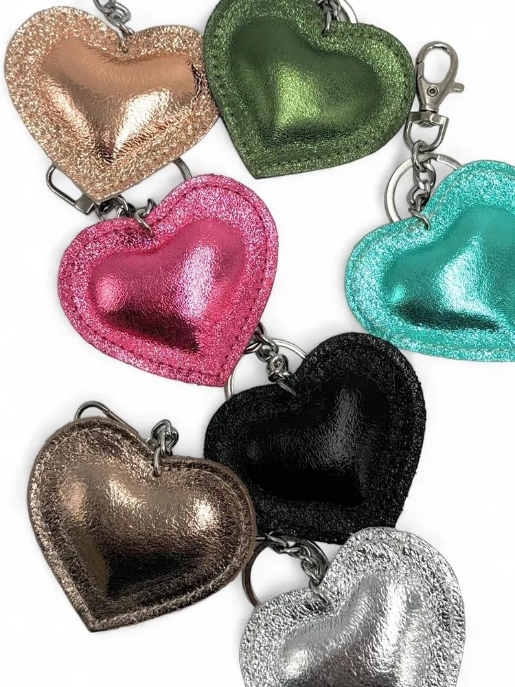 Porte-clés en cuir irisé COEUR GLOW Bleu des mers du sud