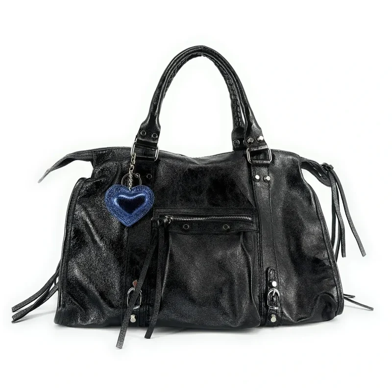 Porte-clés en cuir irisé COEUR GLOW Bleu cobalt irisé