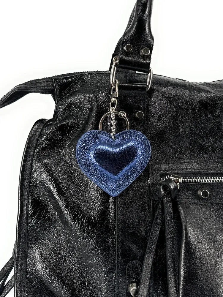 Porte-clés en cuir irisé COEUR GLOW Bleu cobalt irisé