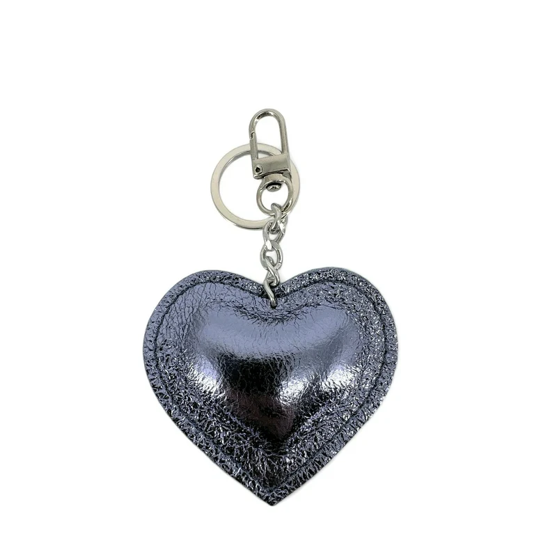 Porte-clés en cuir irisé COEUR GLOW Bleu céleste