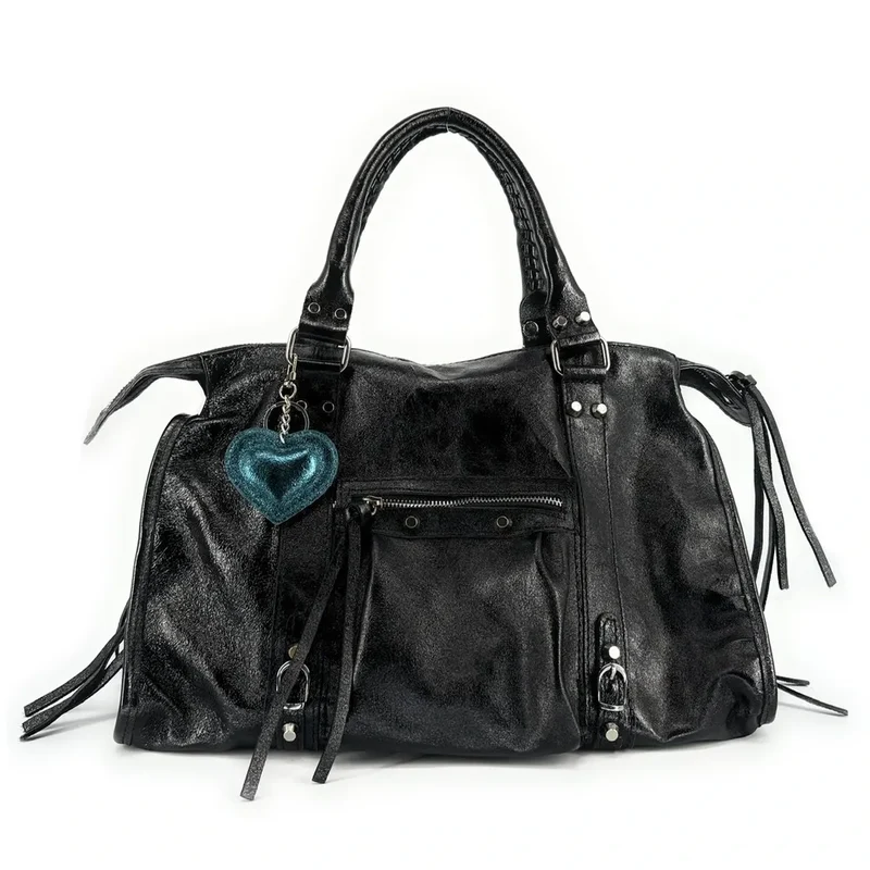 Porte-clés en cuir irisé COEUR GLOW Bleu canard irisé