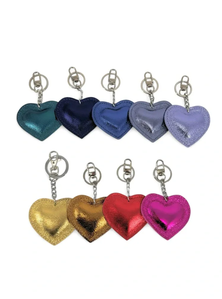 Porte-clés en cuir irisé COEUR GLOW Bleu canard irisé