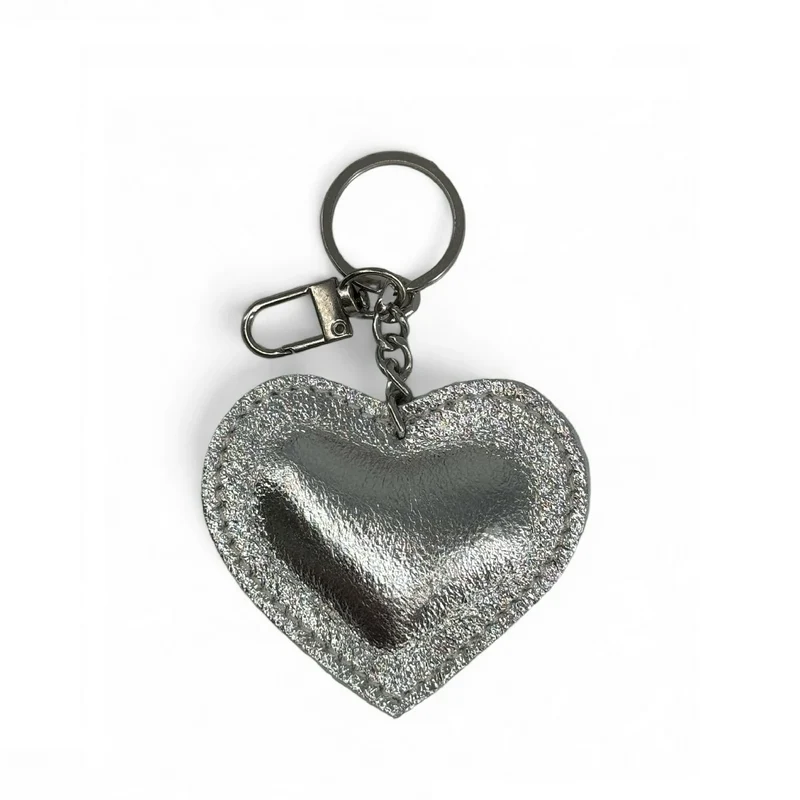 Porte-clés en cuir irisé COEUR GLOW Argent clair