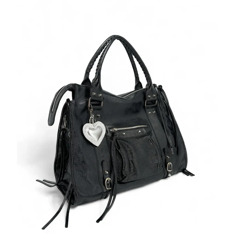 Porte-clés en cuir irisé COEUR GLOW Argent clair