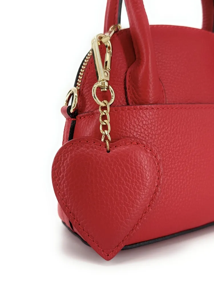Porte-clés en cuir grainé COEUR Rouge garance