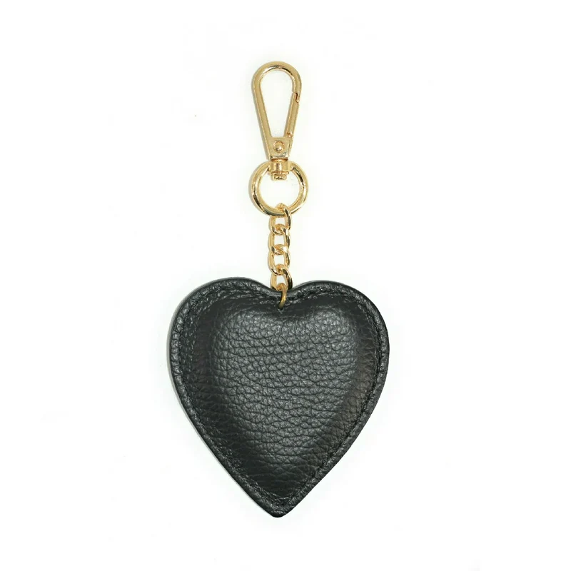 Porte-clés en cuir grainé COEUR Noir