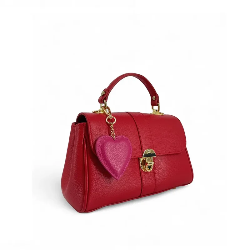 Porte-clés en cuir grainé COEUR Rose fuchsia