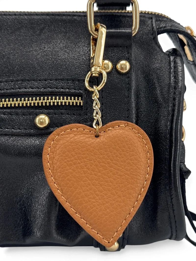 Porte-clés en cuir grainé COEUR Marron camel