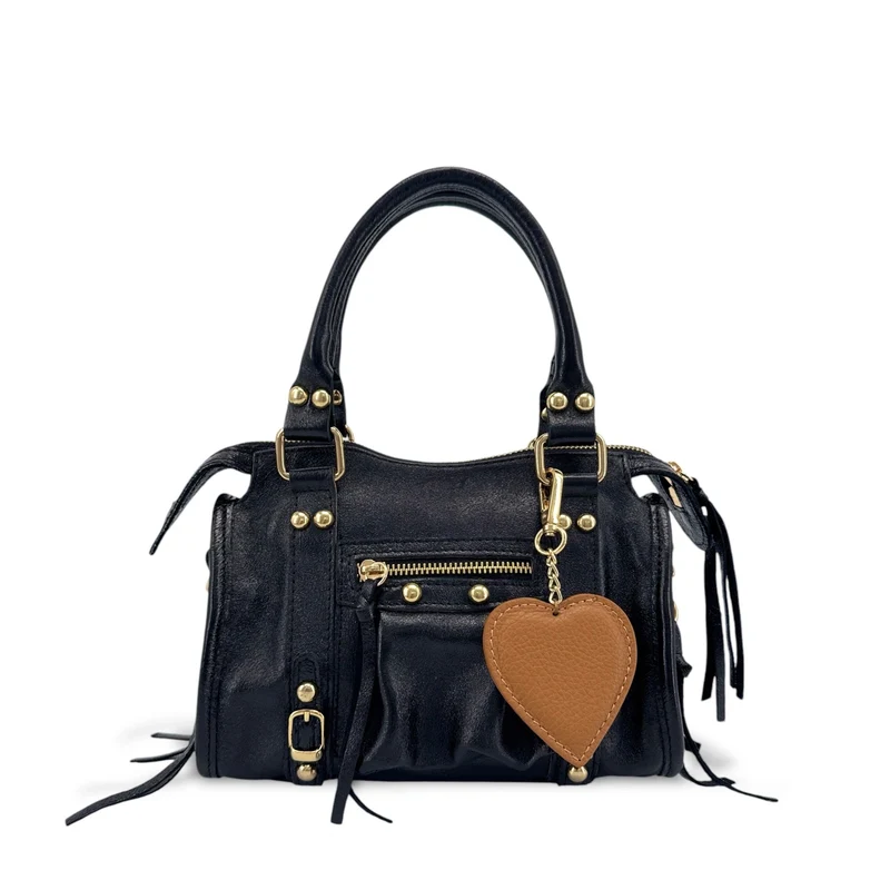 Porte-clés en cuir grainé COEUR Marron camel