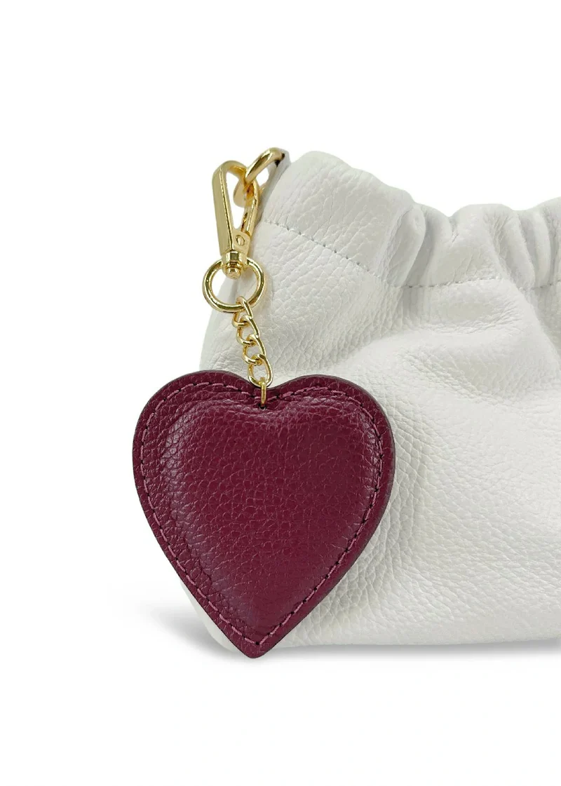 Porte-clés en cuir grainé COEUR Bordeaux