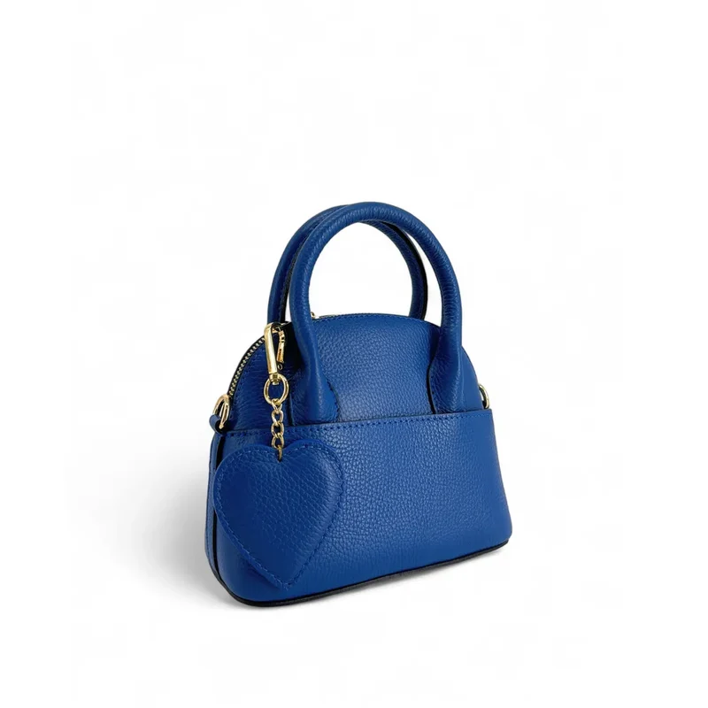 Porte-clés en cuir grainé COEUR Bleu