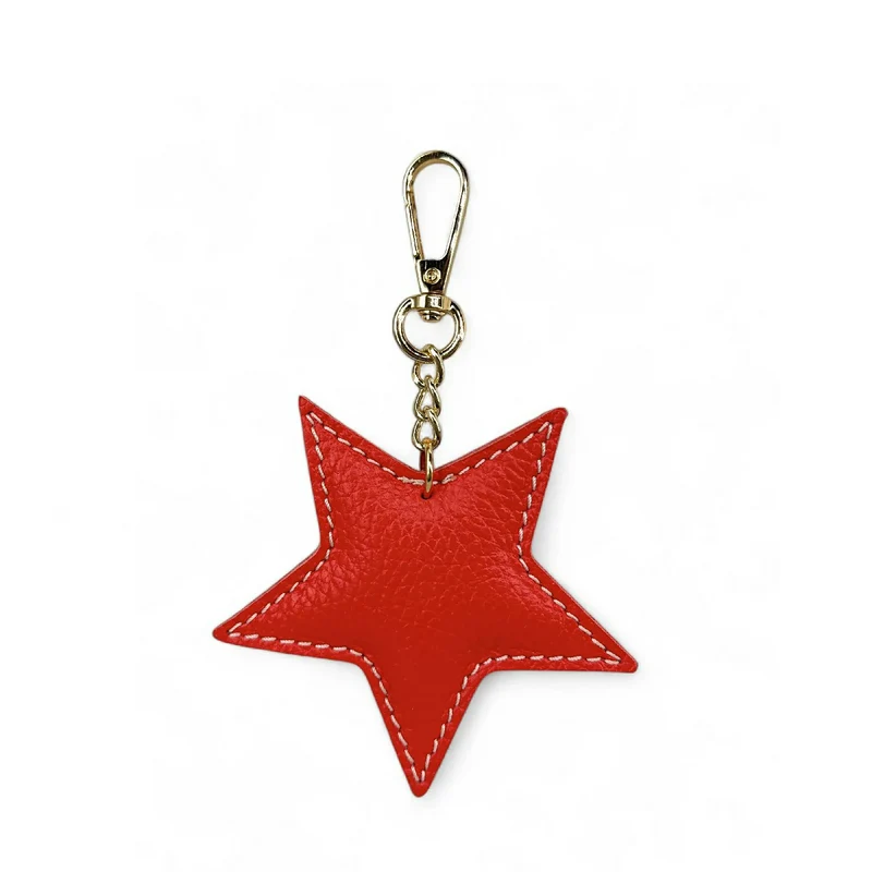 Porte-clés en cuir grainé ETOILE Rouge garance