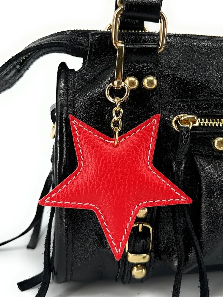 Porte-clés en cuir grainé ETOILE Rouge garance
