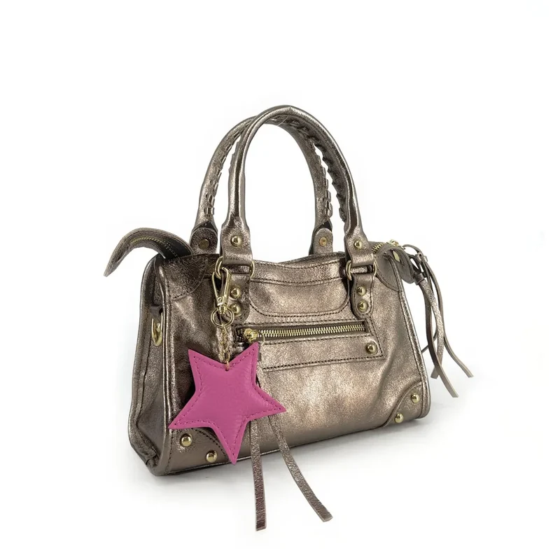 Porte-clés en cuir grainé ETOILE Rose intense