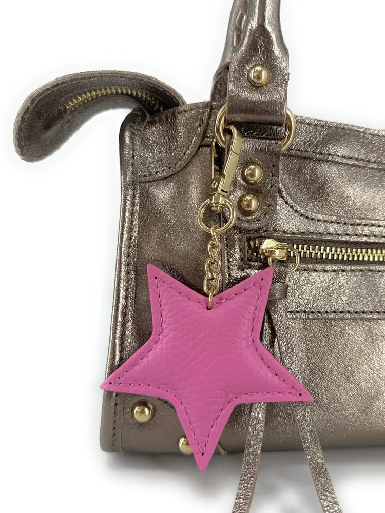 Porte-clés en cuir grainé ETOILE Rose intense