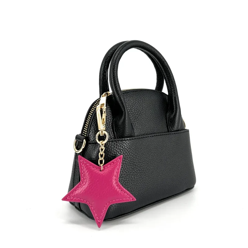 Porte-clés en cuir grainé ETOILE Rose fuchsia