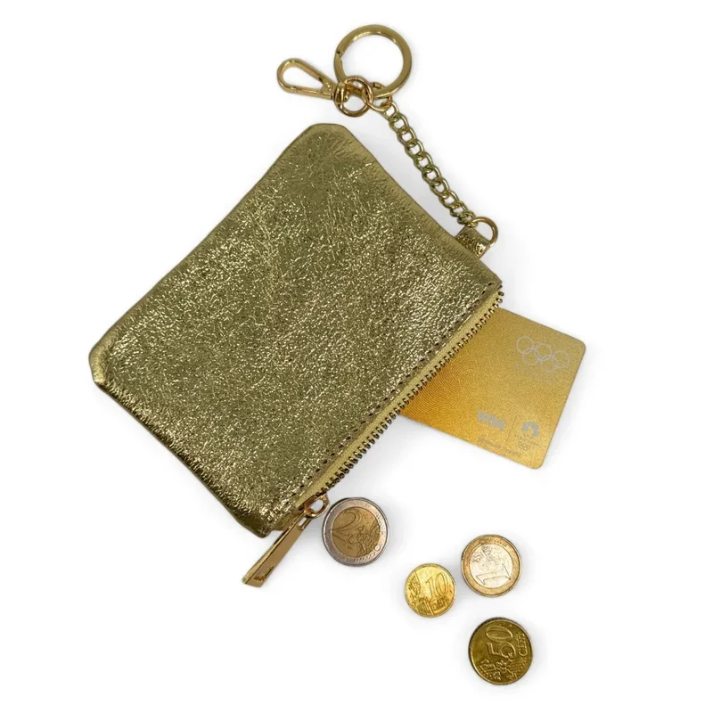 Porte-monnaie porte-clés en cuir irisé POCKET GLOW Or pâle