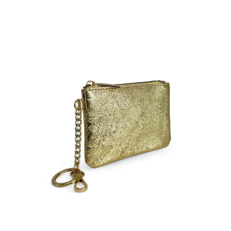 Porte-monnaie porte-clés en cuir irisé POCKET GLOW Or pâle