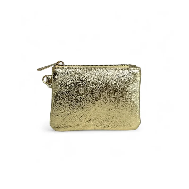 Porte-monnaie porte-clés en cuir irisé POCKET GLOW Or pâle