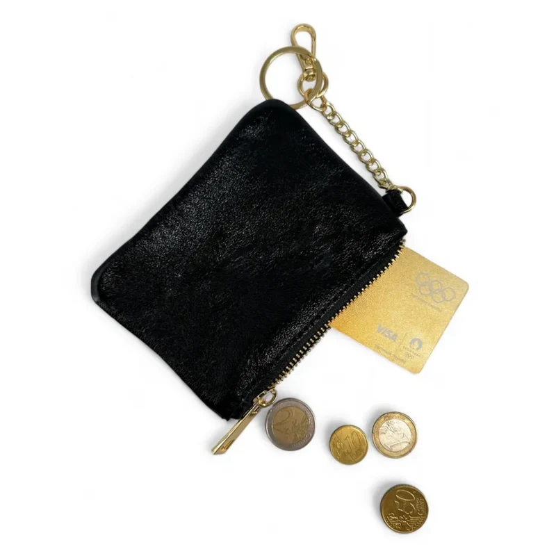 Porte-monnaie porte-clés en cuir irisé POCKET GLOW Noir