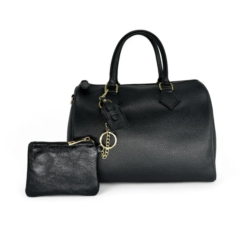Porte-monnaie porte-clés en cuir irisé POCKET GLOW Noir