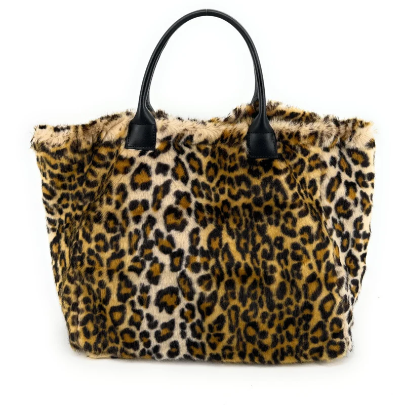 Sac cabas shopping XL en fausse fourrure et cuir TABBY Léopard
