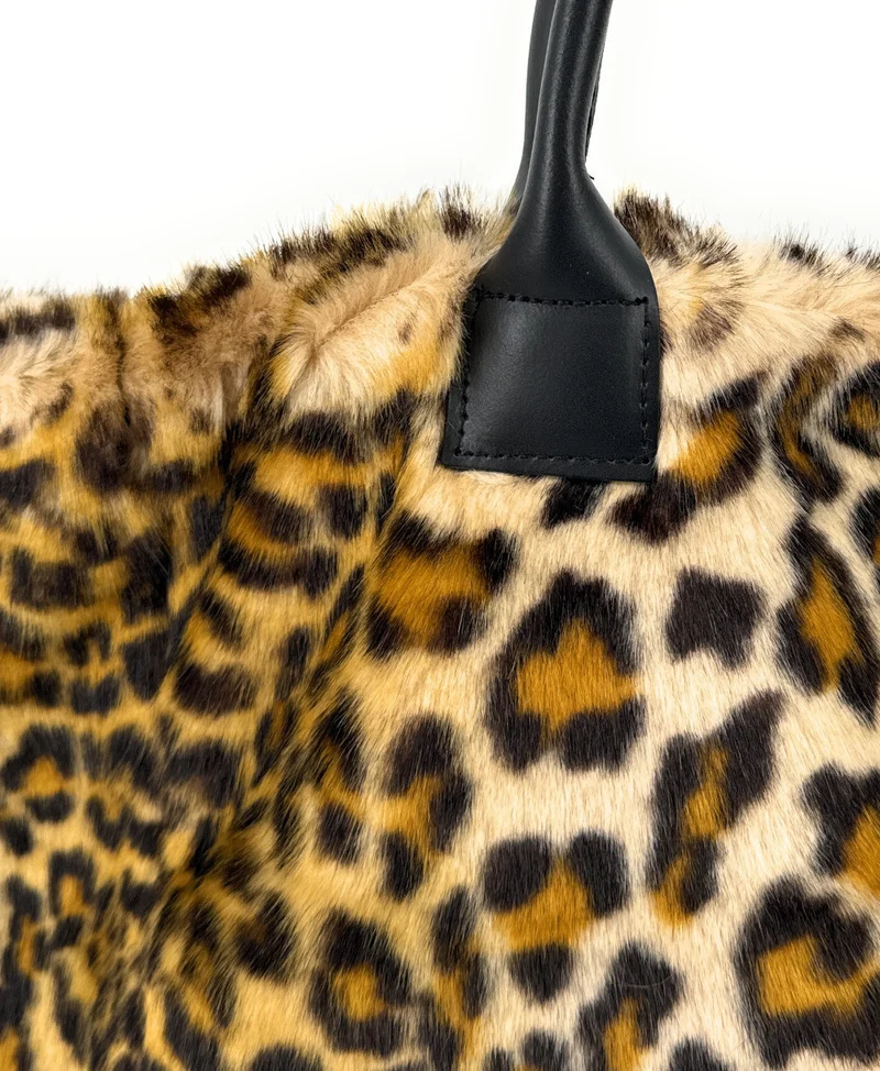 Sac cabas shopping XL en fausse fourrure et cuir TABBY Léopard