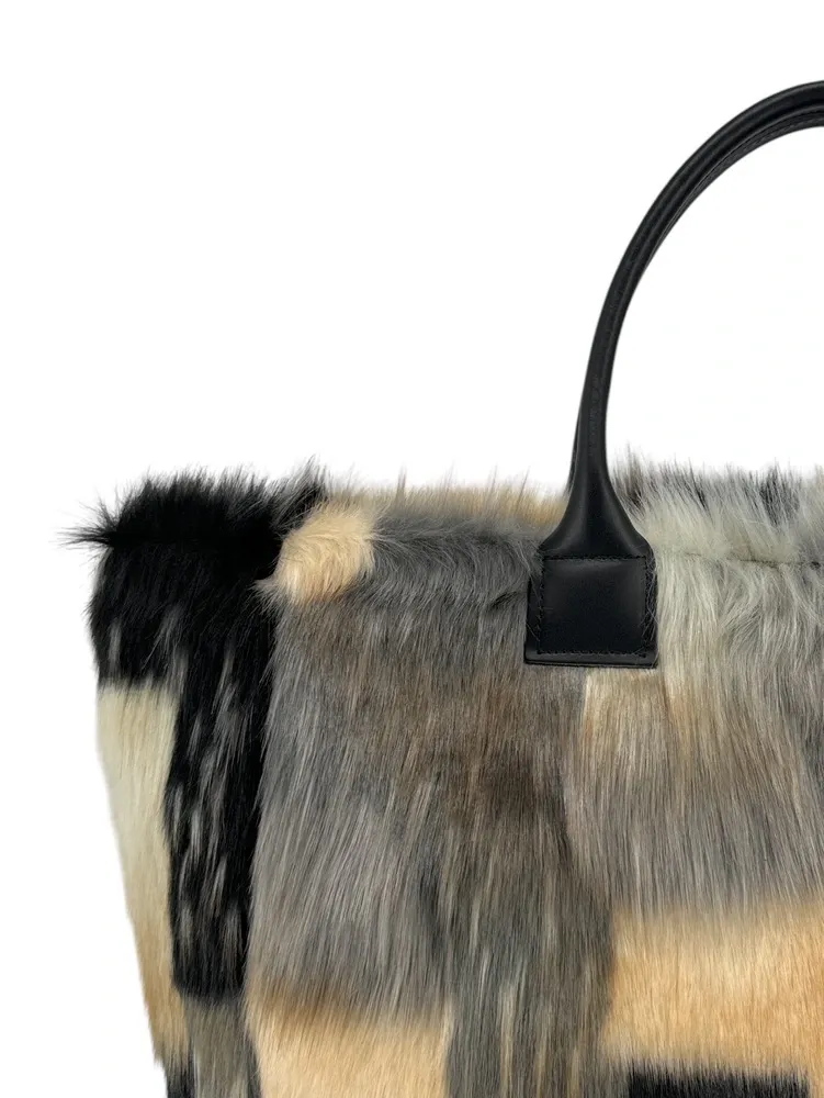 Sac cabas shopping XL en fausse fourrure et cuir TABBY Mosaïc