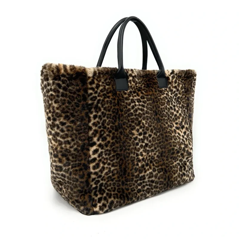 Sac cabas shopping XL en fausse fourrure et cuir TABBY Ocelot