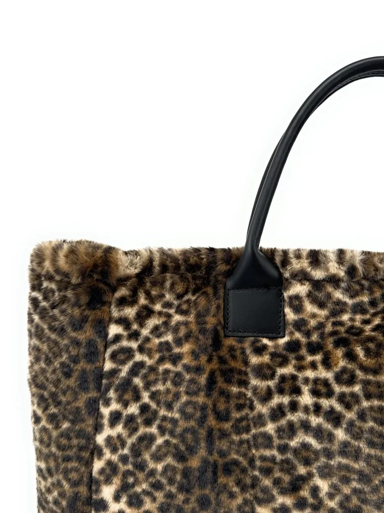 Sac cabas shopping XL en fausse fourrure et cuir TABBY Ocelot