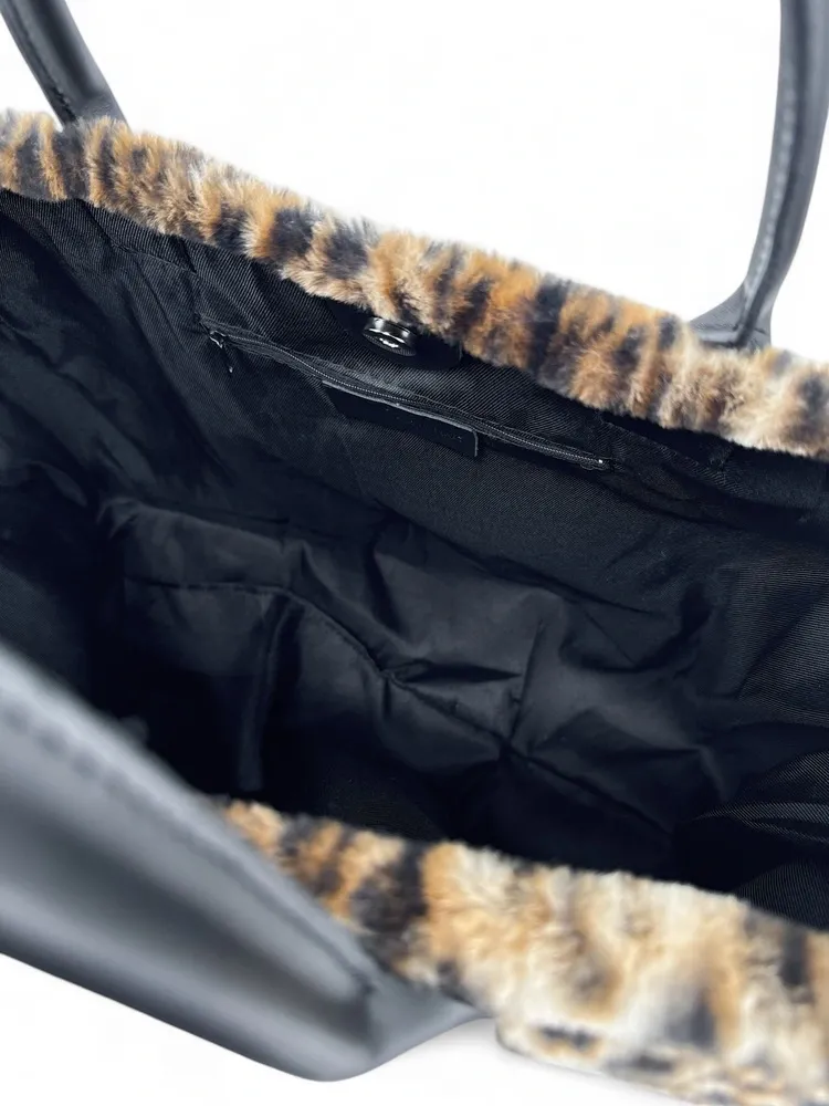Sac cabas shopping XL en fausse fourrure et cuir TABBY Ocelot