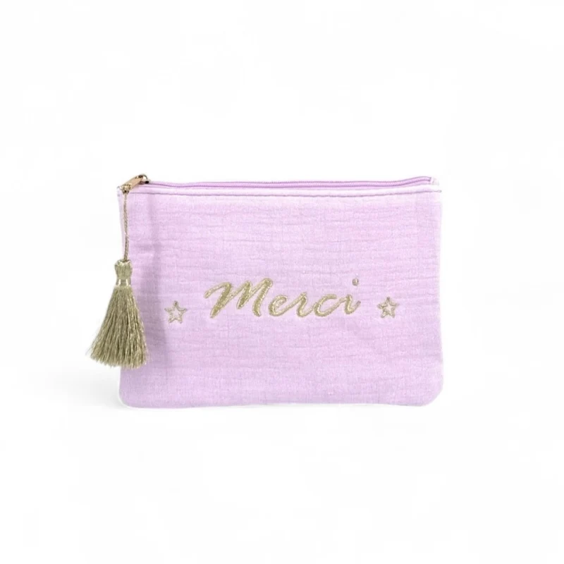 Trousse pochette en gaze de coton COCOON Merci Mauve