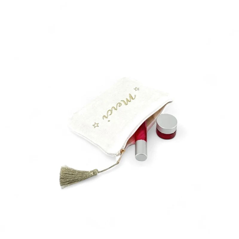 Trousse pochette en gaze de coton COCOON Merci Blanc
