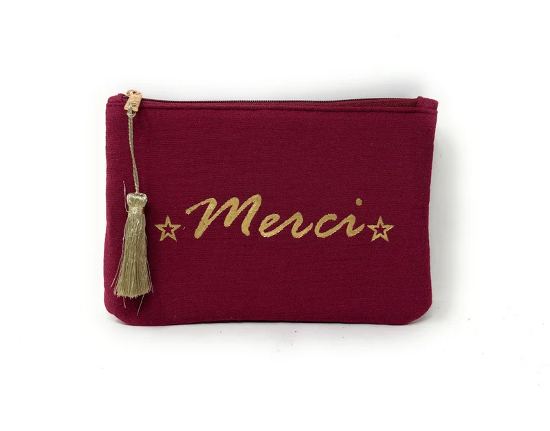 Trousse pochette en gaze de coton COCOON Merci Rouge garance