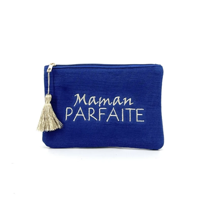 Trousse pochette en gaze de coton COCOON Maman Parfaite Bleu